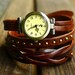 Vintage Style Chocolate Leather Bracelet Wrap Watch, Rivet Bracelet Watch Handmade Women's Watch, Everyday Bracelet PB012