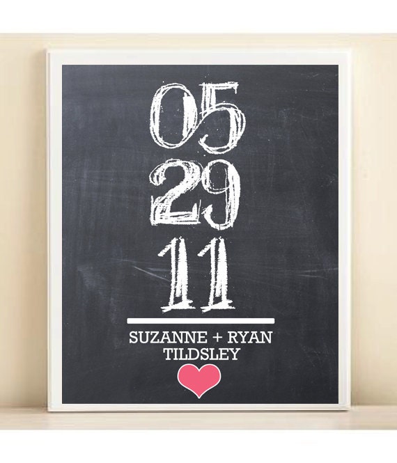 Personalized Wedding Date or Anniversary Name Print: Chalkboard Math Problem 8x10 Poster with Heart