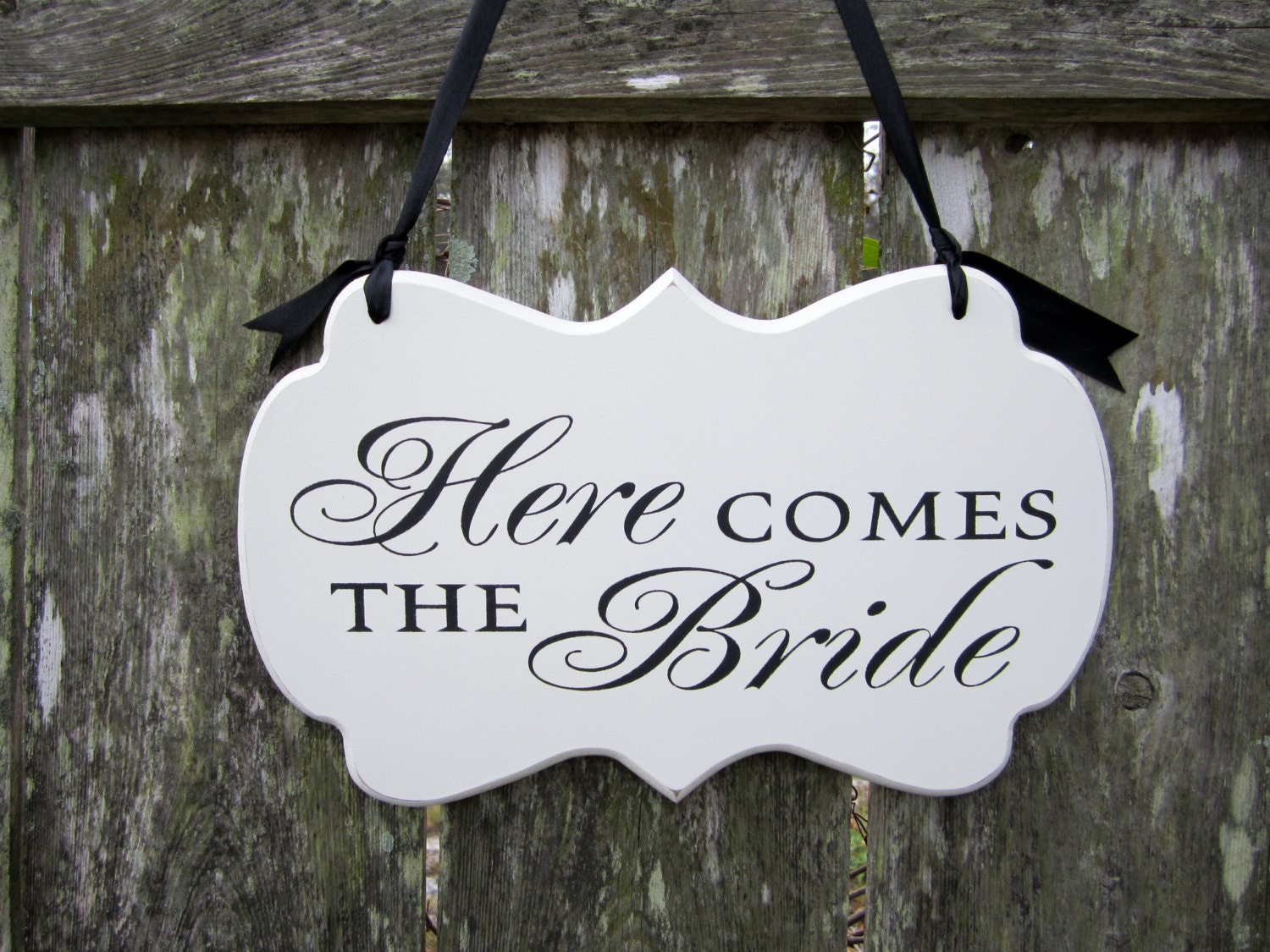 Here Comes the Bride Wedding Sign, Painted Wooden Shabby Chic Flower Girl / Ring Bearer Sign