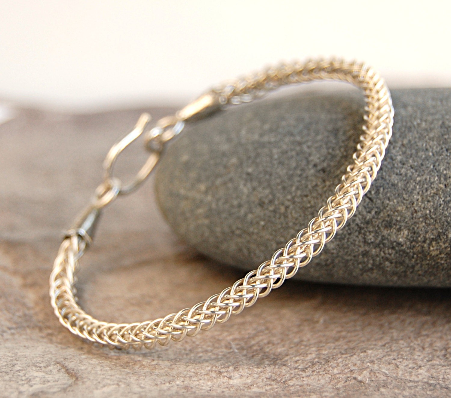 Sterling Silver Braided Bracelet - Woven Wire Silver Bangle Bracelet