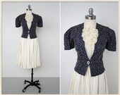 25% SALE // vintage 40s jacket blouse // 1940s navy suit jacket