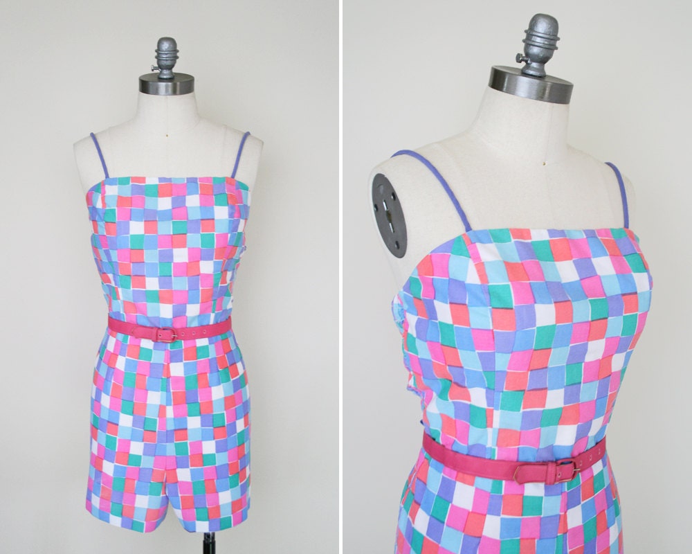 vintage 80s romper plus size  // 80s does 60s romper // checkered playsuit // plus size romper