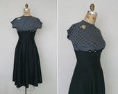 vintage 50s dress // 1950s empire dress // 50s princess dress // black striped dress