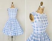 vintage 50s dress // 1950s day dress // 50s print dress // gingham dress