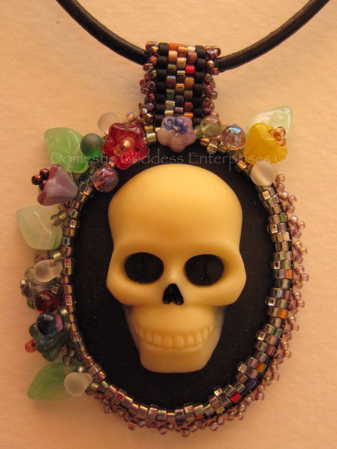 Day of the Dead Flower Embellished Resin Skull Cameo