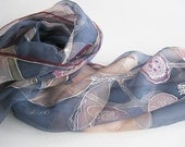 Long silk scarf Hand painted on chiffon Elegant chic women Night blue deep blue marine - made TO ORDER