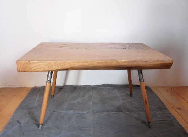 Handmade, WOODEN COFFEE TABLE,  Walnut wood with Oak wood pin legs. Mid Century Modern Style.