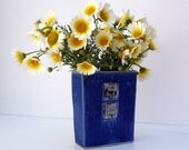 Blue Ceramic Vase, Stoneware Slab Built Vase OOAK