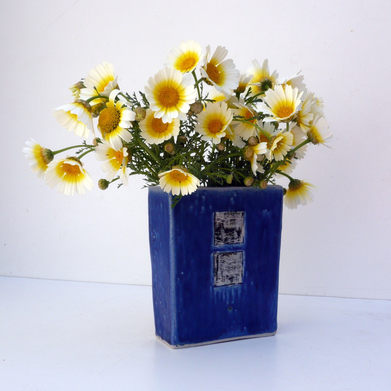 Blue Ceramic Vase, Stoneware Slab Built Vase OOAK