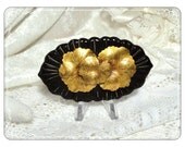 Art Deco Bakelite Brass Flower Brooch Brown and Goldtone 1932a-032313000