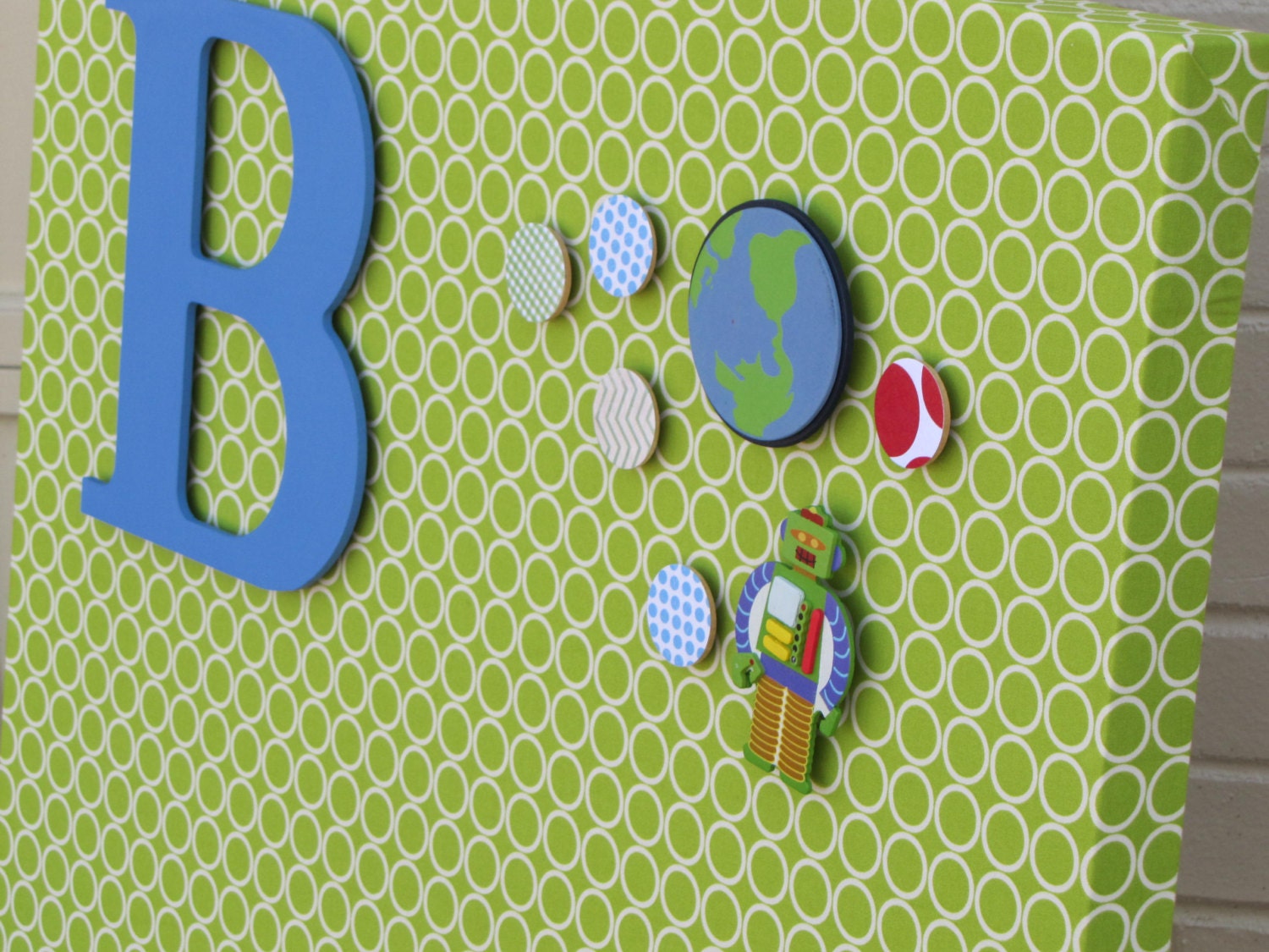 Green metro fabric magnetic board, modern, Bulletin Board 22x28 Upholstered magnet memo board initial THE CHARMING WALL