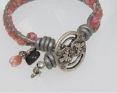 Czech Crystal and Rose Porphyr Czech Firepolished  beads on Grey Leather Cord Wrap Bracelet 2