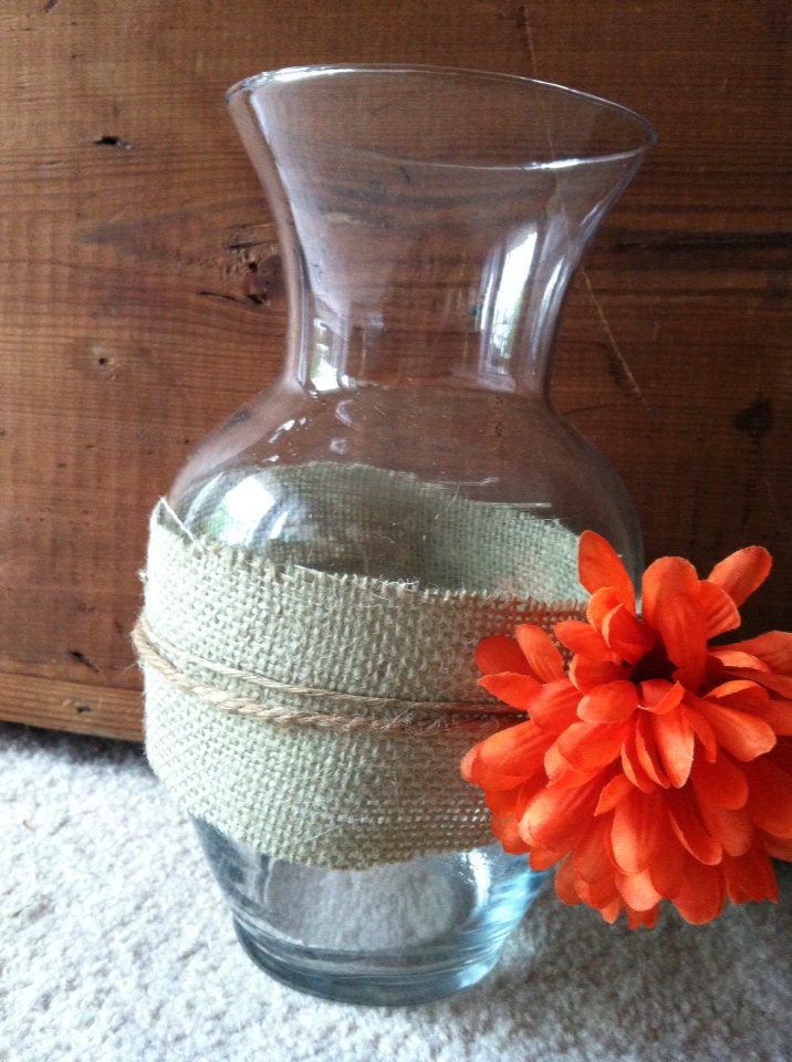 Burlap and Flower Glass Vase