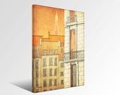 Canvas print - 12x16 - Paris's windows - Paris illustration,Ready to hang,Paris decor,Love,orange,yellow,wall decor,Home decor