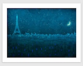 Paris illustration - The Eiffel tower in PARIS (landscape version) - Art illustration,Art prints,Art Posters,Paris art,Paris decor,Wall art