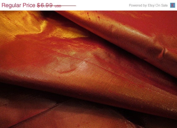 25% OFF Fat Quarter Destash - Metallic Gold and Red-Orange Silk-Blend Fabric, WOW...