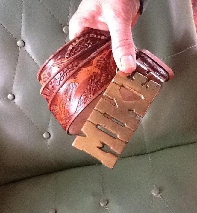 Vintage Leather Belt with Brass Buckle // Tooled Leather Belt // Boho Belt // Mike Belt // 1970's