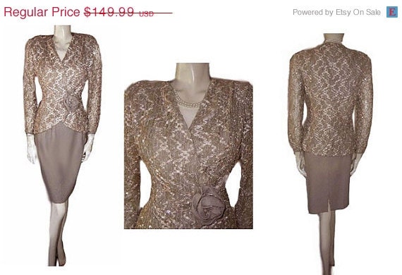 25% Off Memorial Day Sale Vintage J Benjamin Sequin Cocktail Outfit Dress Fabric Rose Wedding Gown Bridal Vintage Dress