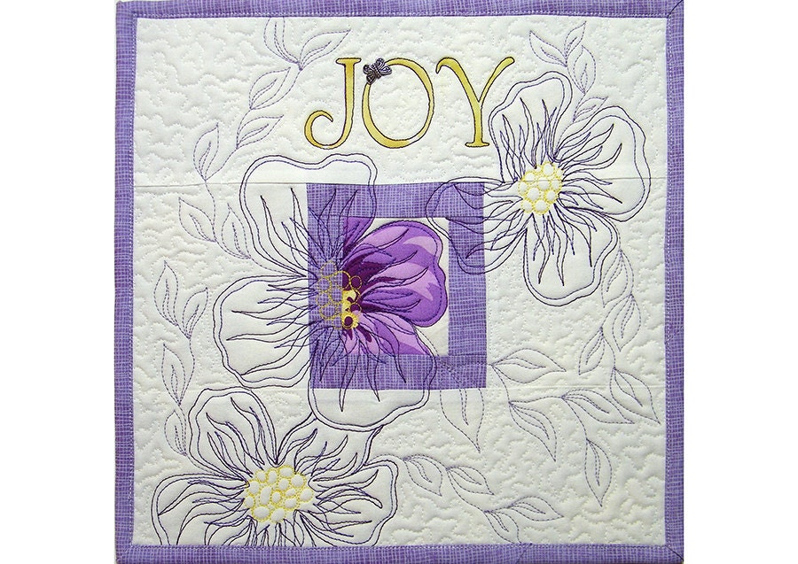 Joy Mini Quilt  Inspirational Word  Fiber Art