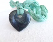 Emerald Green Precious Stone Necklace, Heart Necklace , Turkish Silk Necklace, OOAK Femine Necklace, Valentines