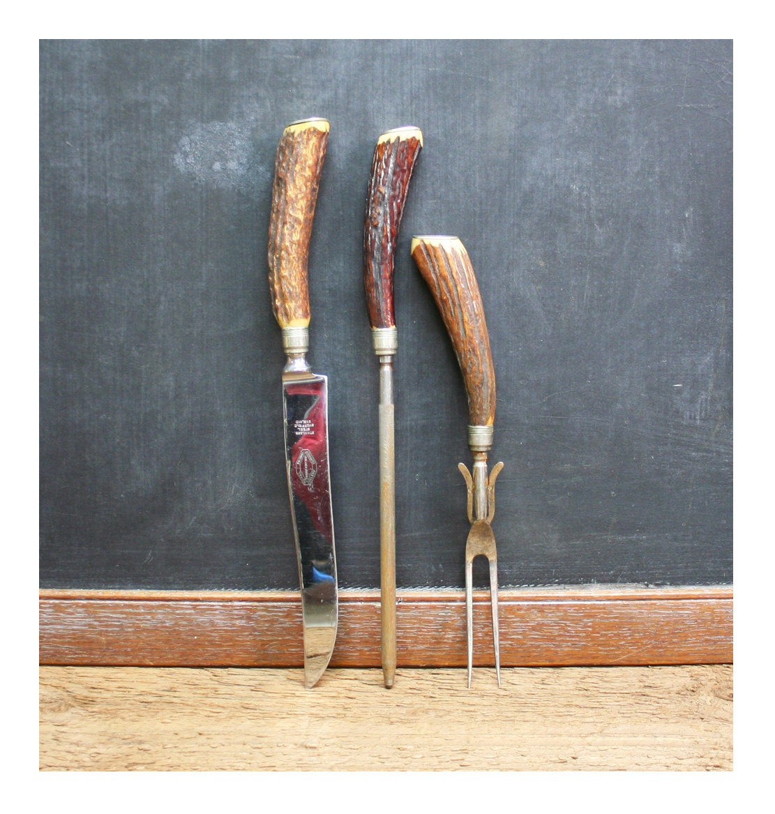 Vintage Antler Carving Tools -- Vintage Rustic Serving Utensils