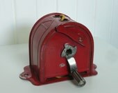 1940s Clothesline Reel, Camping Clothes Line, Original Red Paint, Acme Brand, Rectractable - Vintage Travel Trailer and Home Decor