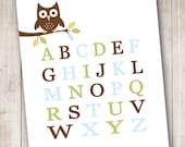 Blue Forest Owl Uppercase Letters Wall Art - INSTANT DOWNLOAD - Digital File - Print Your Own (You Print)