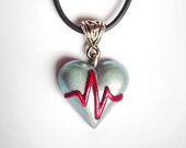 ECG heart pendant - heart attack / heart disease awareness necklace, get well gift, symbolic pendant