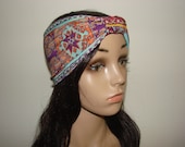 Turban Headband jersey knit,Yoga Headband, Blue Purple Orange Multicolor Bohemian Adult Woman tribal boho hippie head wrap, head scarf