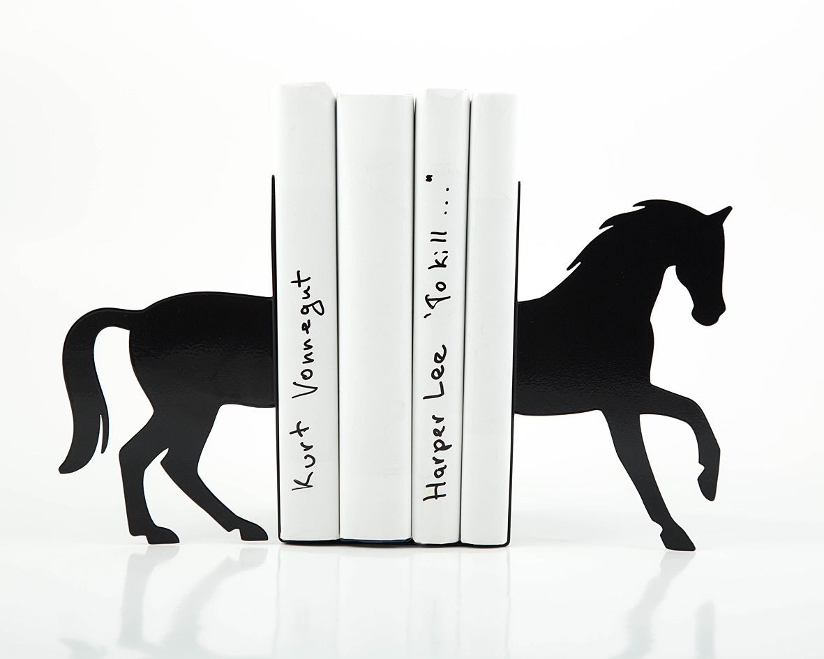 Bookends - Black Horse - laser cut from metal strong enough to hold books