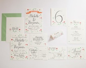 Hand Drawn Wedding Stationery Set - Floral & watercolour - Save the Date, Invitation, RSVP, Map, Menu, Name Cards, Table Number, Thank you