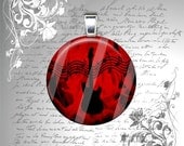 SHOPWIDE SALE - Red Rockin' Guitar - Music Notes - Grunge and Rock 'N' Roll - 1 Inch Glass Circle Photo Pendant Necklace