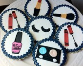 Decorated Makeup Party Cookies- assorted cosmetics- nail polish, mascara, lipstick