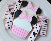 Decorated Minnie Mouse Cupcake Cookies and Number Cookies, Pink and Black