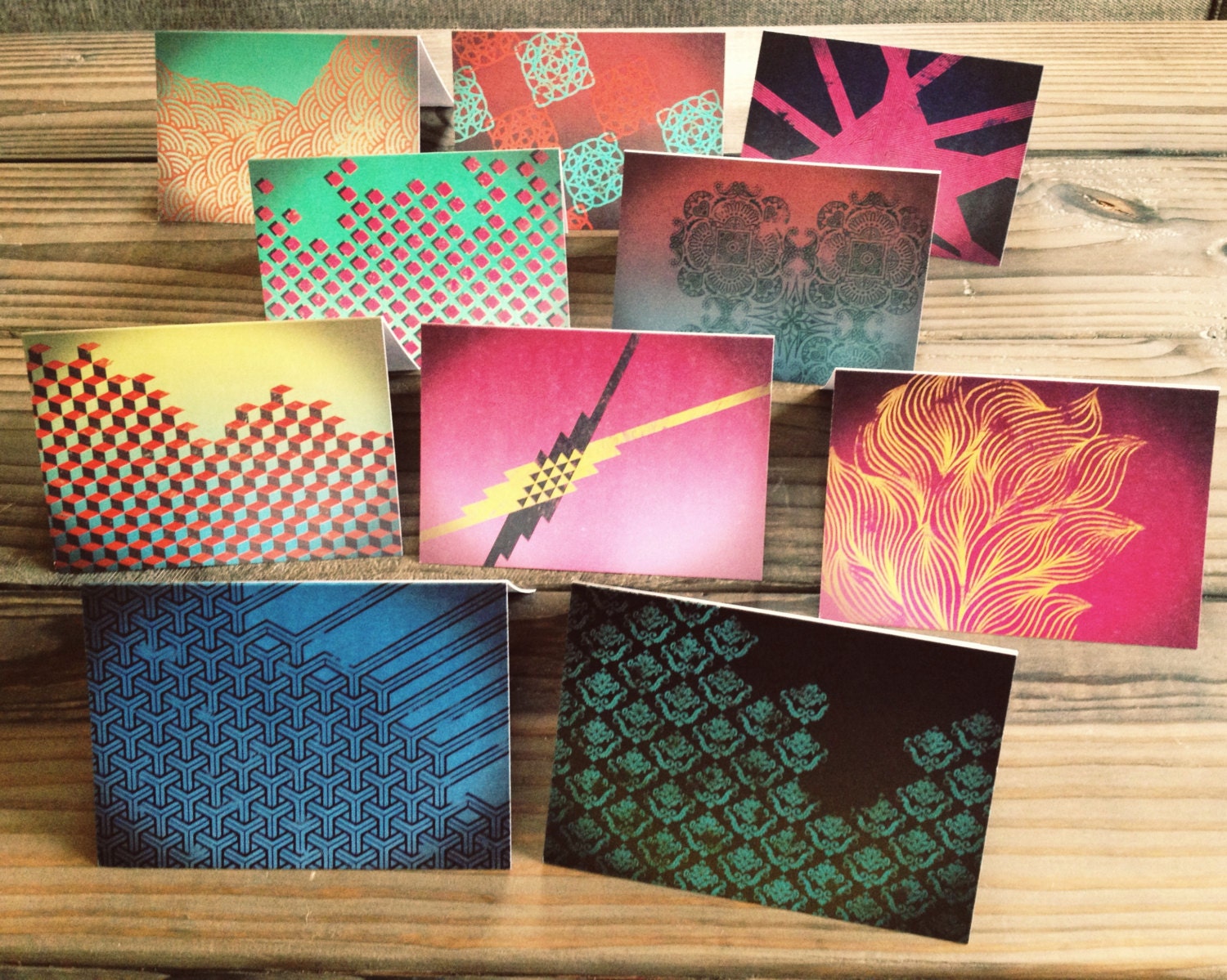 Notecards-Abstract Design Notecard Set-Weird-Funky-Each Card UNIQUE-10 Different Designs-Pattern-Cool-Stationery-Blank Inside-10 Pack