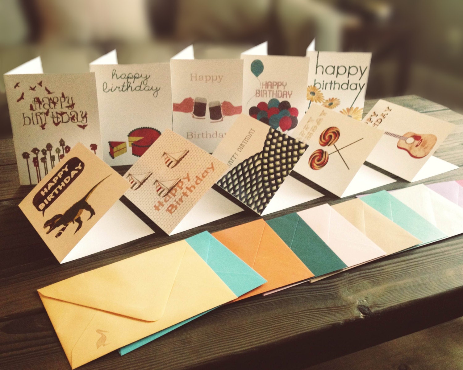 Birthday Cards- Birthday Card 10 Pack-Stationery-Celebration-Each Card Fun and UNIQUE-Colorful-T Rex-Cheers-Balloons-Sailboats-Blank Inside