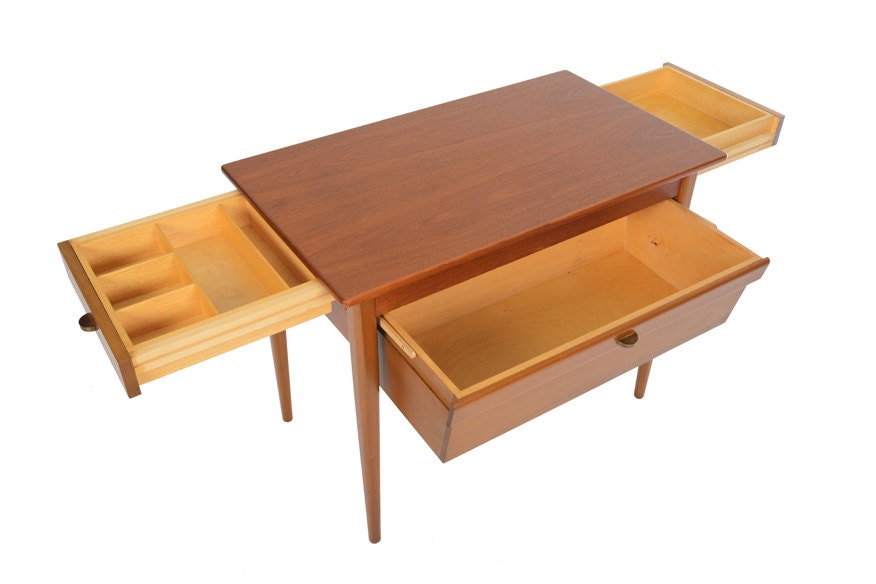 Danish Modern Three Drawer Sewing Box in Teak