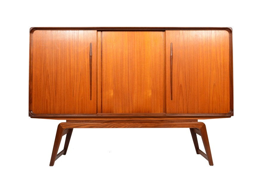 Danish Modern Mid Century Tall Teak Credenza with Atomic Legs
