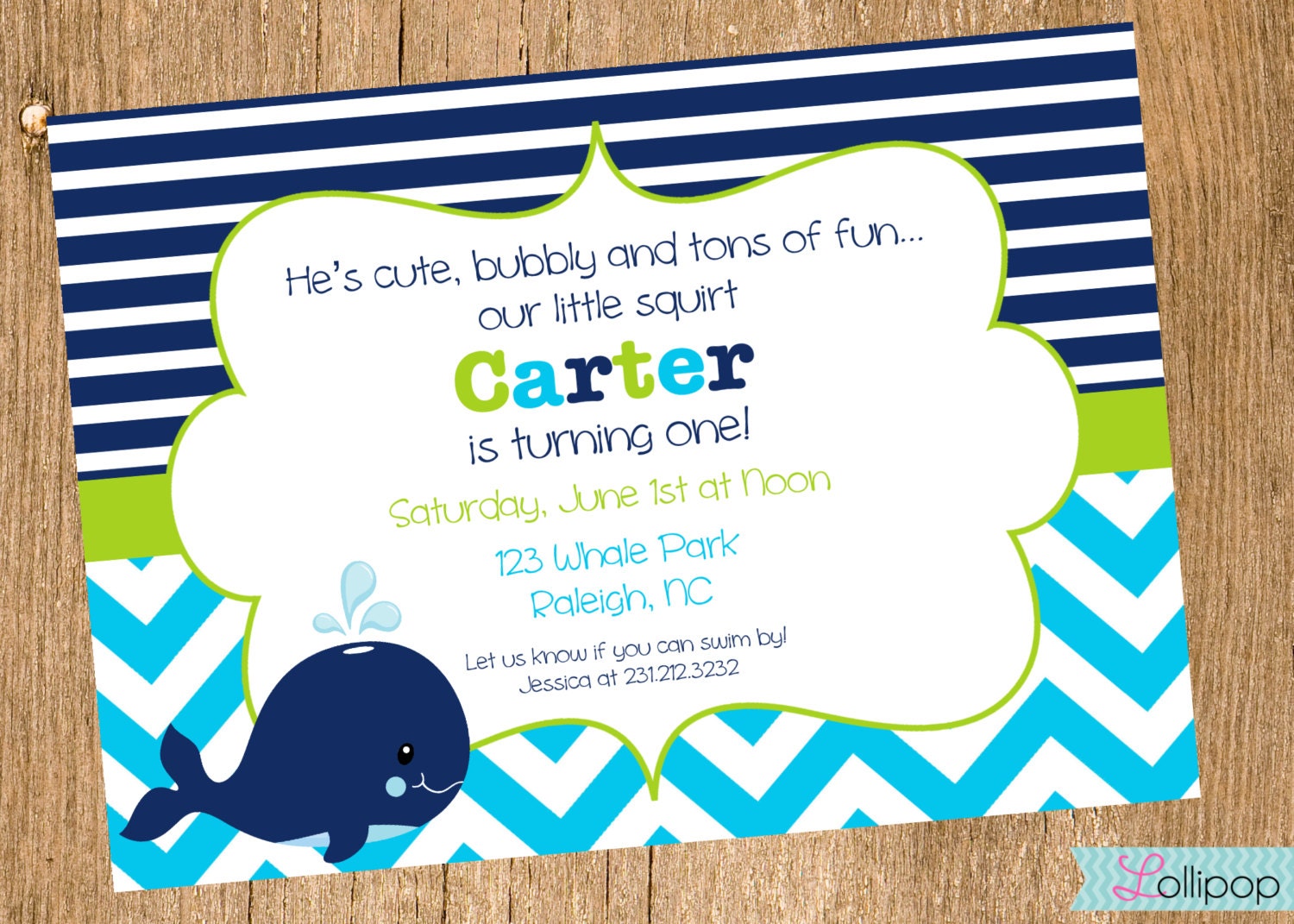WHALE Printable Invitation, Personalized WHALE Birthday Invite, Birthday Boy, Baby Shower