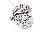 Close Watch On This Heart Of Mine - Hand Stamped Stainless Steel Disc Pendant - Gun - Johnny Cash - Country Music - Lyric Necklace