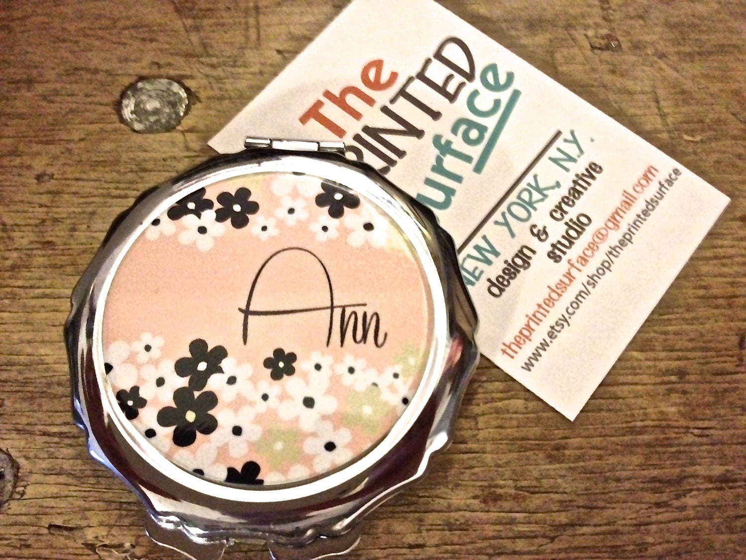 Personalized Compact Mirror- Ditzy Floral  pattern design pocket mirror- Great Bridal / bridesmaid gift idea birthday gift