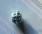 Silver with blue rhinestone charm for european charm bracelets