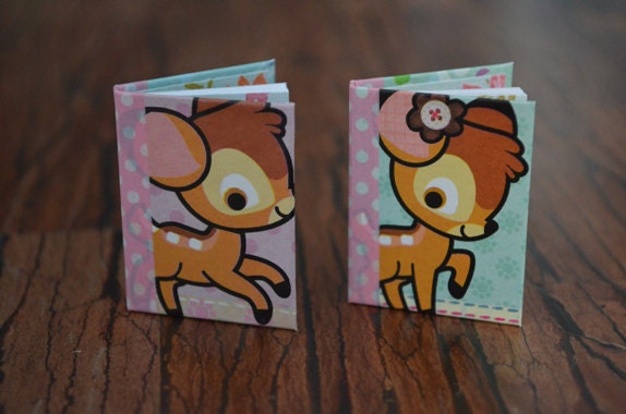 Miniature Sketchbook (S) 'Little Deer' in pink & blue, with blank pages (MSD/tiny sized) for dolls