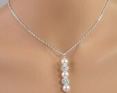 White Pearl, Pave Crystal Ball, Sterling Silver Bridal Necklace