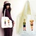 Tote Bag Illustrated Cotton White Giraffe Boy&Elephant Girl