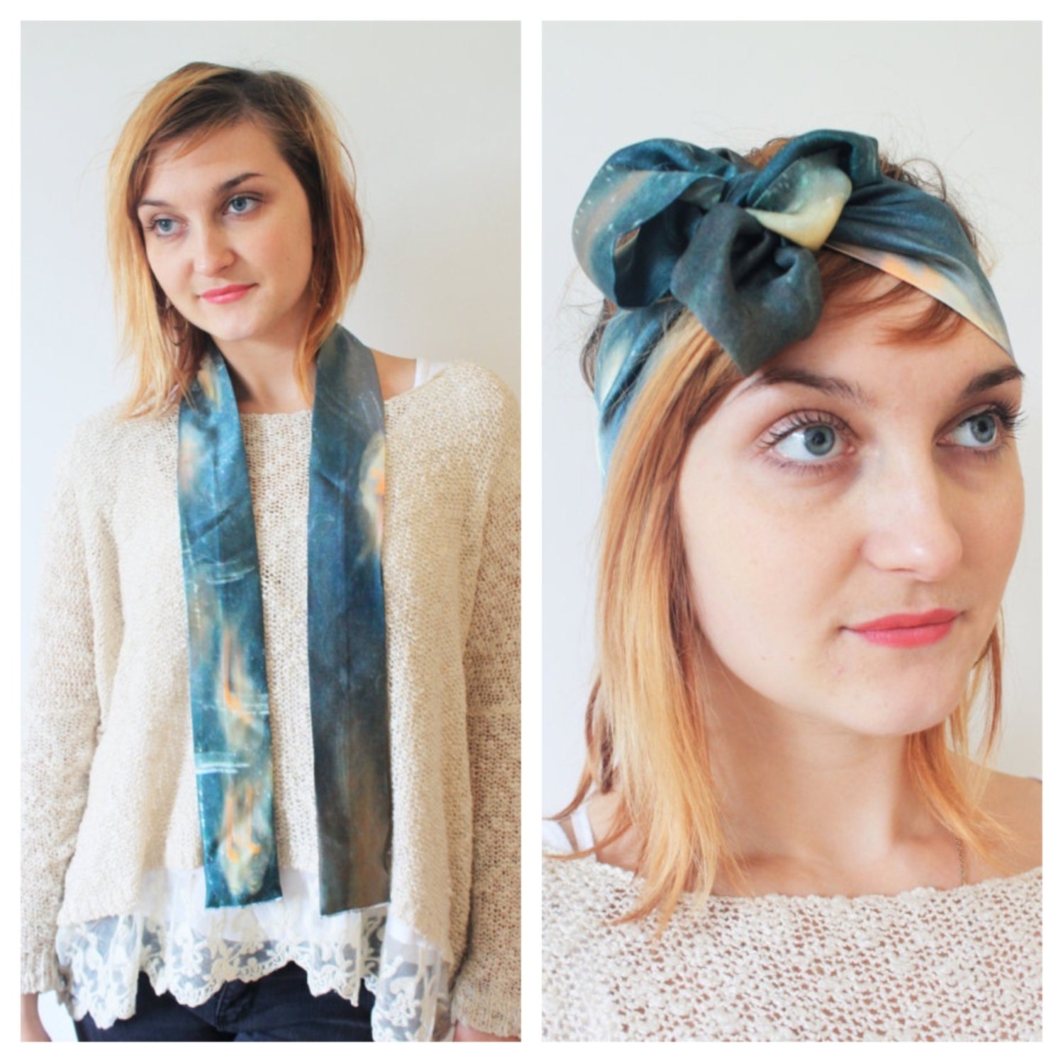 Abstract Fish Print Silk Scarf (Neck Scarf and Head scarf) One-Off Piece