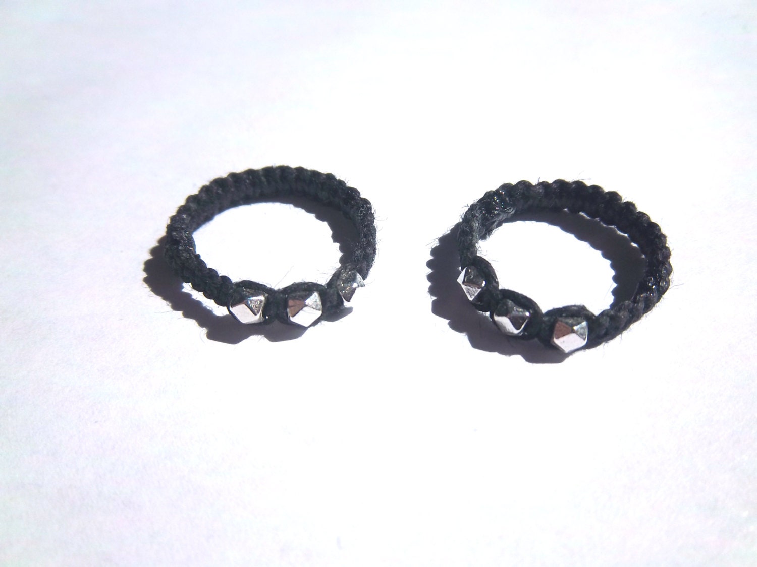 Silver Beaded Hemp Ring: Black Hemp in Sizes 3 3.5 4 4.5 5 5.5 6 6.5 7 7.5