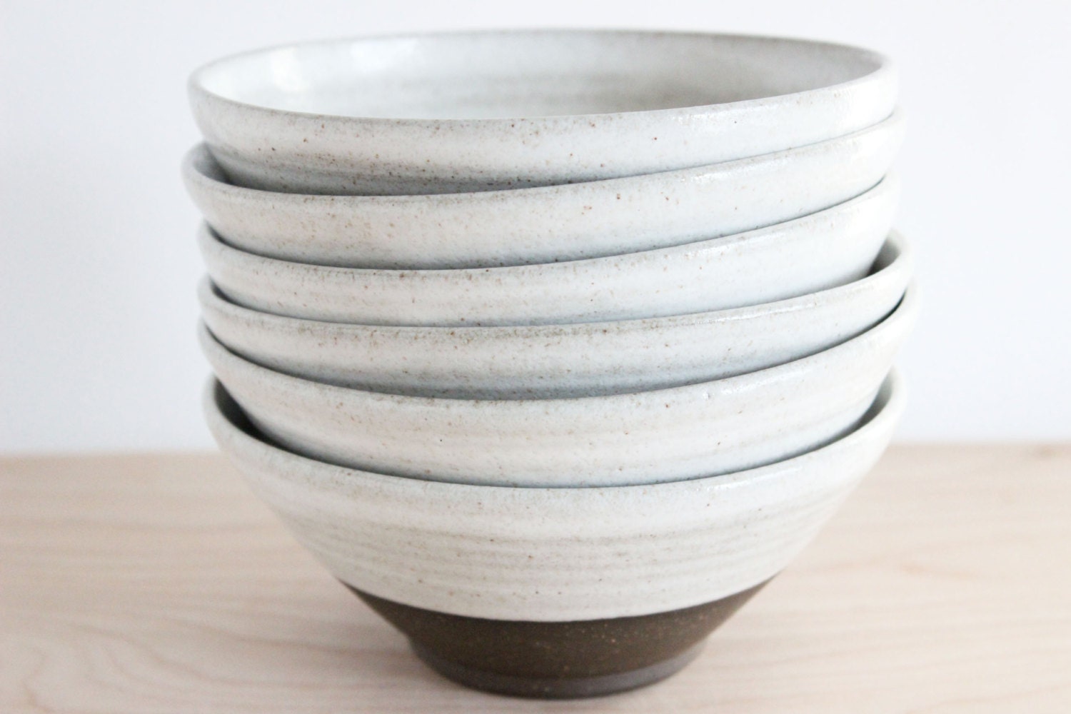 SALE - Breakfast bowls, set of 6 cereal soup desert bowls, chocolate brown and white pottery by Julia Paul Pottery