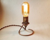 Hand Forged Edison Lamp.  Base is solid copper. Makes a great table, accent, mantle or night light. Wedding Lamp. - IroncladIndustrial