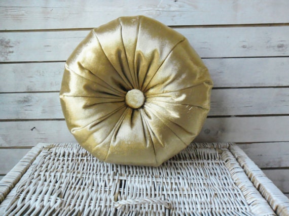 Gold Silk Velvet Round Pillow 16",Housewares,Home Decor,Ottoman Style.
